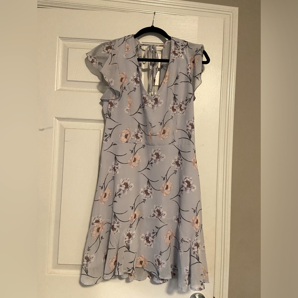 Powder Blue Floral Backless Sundress with Ruffles